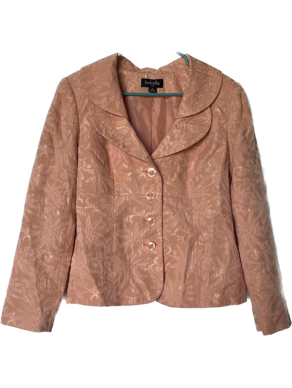 Isabella Peach Floral Jacquard Blazer Jacket & Skirt  Suit Set
